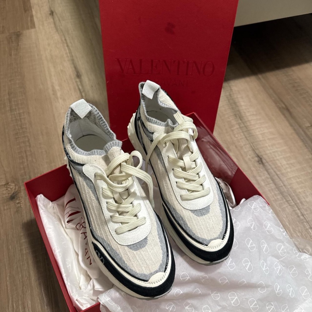 Valentino Cream and Black Chunky Sneakers